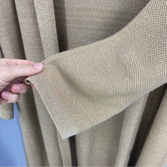 Talbots Plus Tan / Gold Metallic Knit Open Front Cardigan Duster Sweater Size X - Picture 7 of 8